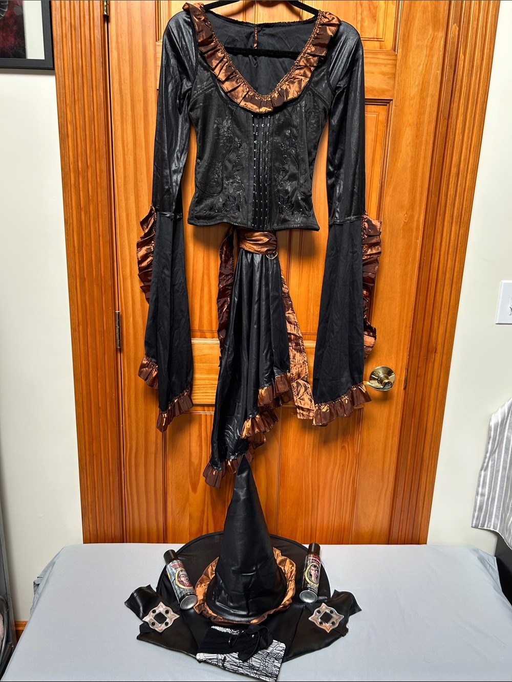 Women's Black and Copper Witch Costume Set, with accessories